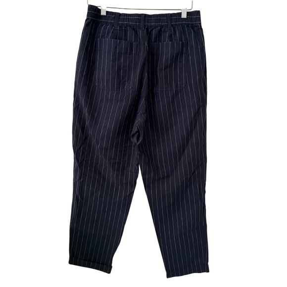 Uniqlo Navy/White Pin Stripe Cotton/Linen HighRise Tapered Office Pant/Trouser-M - Picture 2 of 7